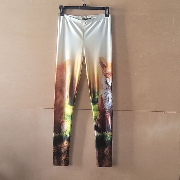 NEW WOLF We Are Handsome Australia Leggings Gold Boho Shiny Animal RARE S - Picture 2 of 15